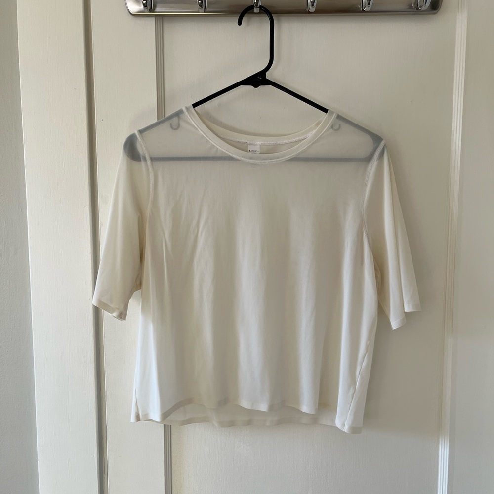 Women’s Athleta Ivory Sheer Short Sleeve Top (S)